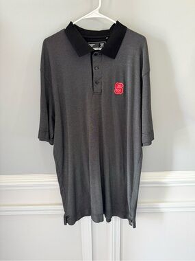 Cutter & Buck Charcoal Polo with Black Collar and Red Logo